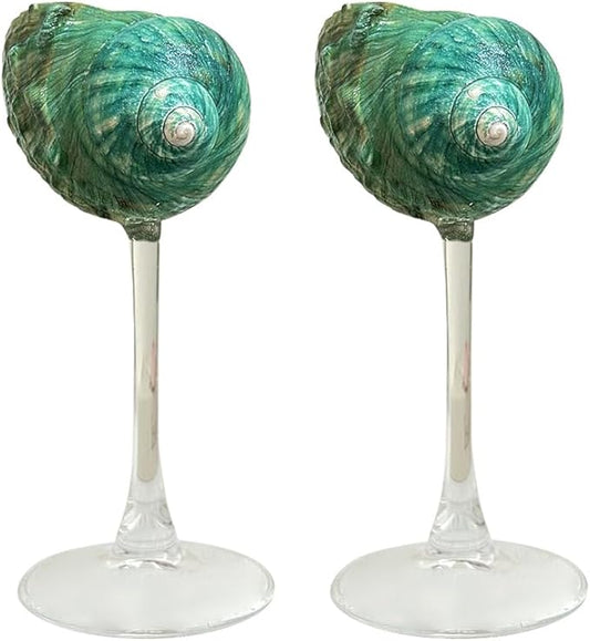 2Pcs Seashell Wine Glasses Wedding Wine Glasses Conch Goblet Martini Cocktail Glass Cup for Birthday Wedding Beach Bridesmaids Anniversary Party(B)