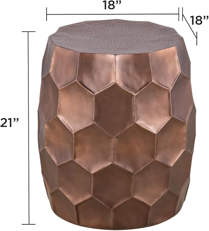 ET101 Modern Contemporary Aluminum Material 21" Height End Table, Side Table with Glossy Diamond-Patterned Base Antique Copper