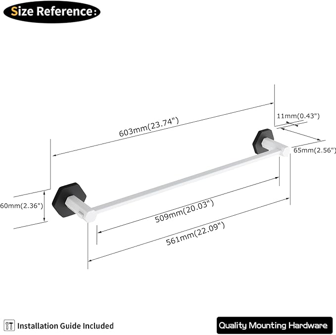 GERZWY 24 Inch Towel Bar Bathroom Hand Towel Holder SUS 304 Stainless Steel Wall Mount, White & Black