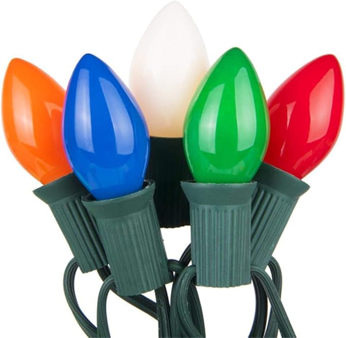 SUNSGNE 25Ft Christmas Lights Outdoor, C7 Vintage Christmas Lights with 27 Multicolor Ceramic Glass Bulbs(2 Spare) for Holidays Patio Garden Party Wedding Decor, Green Wire