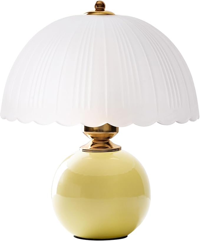 Ceramic Table lamp Set of 2, Modern Bedside Lamps Mid Century Vintage Desk Lamp Retro Glass Mushroom Traditional Lamp for Nightstand Living Room Bedroom Home Decor (S05YE-2PACK)