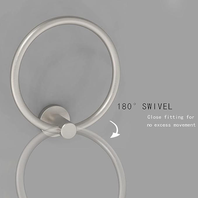 Brushed Nickel 2 Pack Towel Ring, Hand Towel Holder for Bathroom Kitchen Modern Rounded Base Wall Mount SUS304 Stainless Steel
