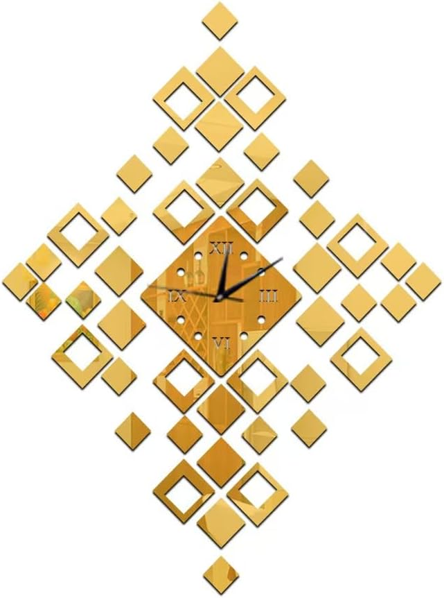 Frameless DIY Wall Clock – Large Modern 3D Mirror Wall Clock with Numbers Stickers, DIY Clock Kit for Home, Living Room, Bedroom, Office Wall Decor(Gold)