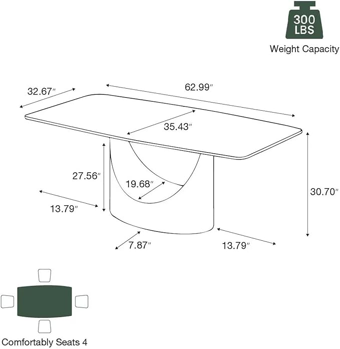 POVISON 63" Hobart Modern Dining Table for 4, Matte Black Heavy-Duty Rectangle Dining Table, Sintered Stone Dining Tabletop with Bronze Carbon Steel Pedestal (Table Only)