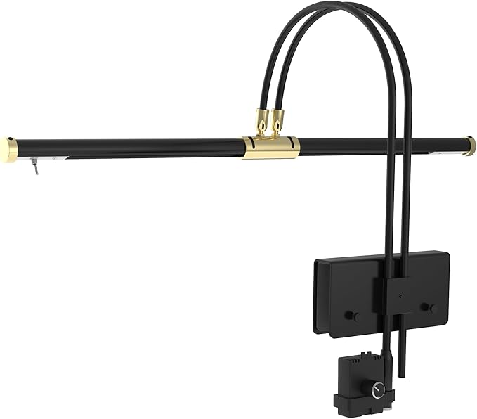 Cocoweb 22" LED Grand Piano Light in Black with Brass Accents with Dimmer Clip