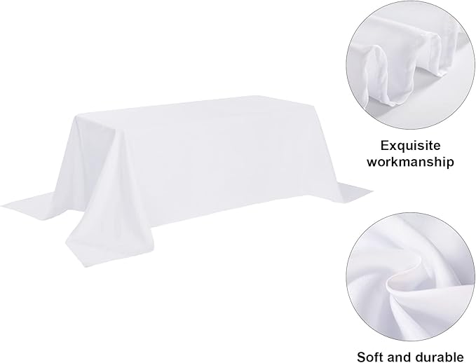 6 Pack White Tablecloth 90 x 156 Inch Table Cloth for 8 Foot Rectangle Tables, Wrinkle Resistant Washable Polyester Fabric Table Covers for Party, Wedding,Dining,and Banquet