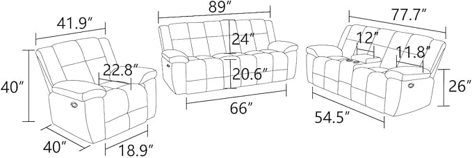 Manual Recliner Sofa Set,Microfiber Reclining Couch Set,Modern Living Room Furniture Set,Reclining Sofa Couch Chair for Living Room Home Office(Dark Brown,3 Pieces Set)