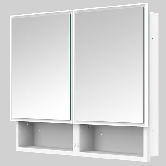 32x26 InchMedicine Cabinet with Mirror, Bathroom Mirrored Cabinet with Double Doors, Extra Storage Space, Bevel Mirror Wall Cabinet, Recessed or Surface Mount