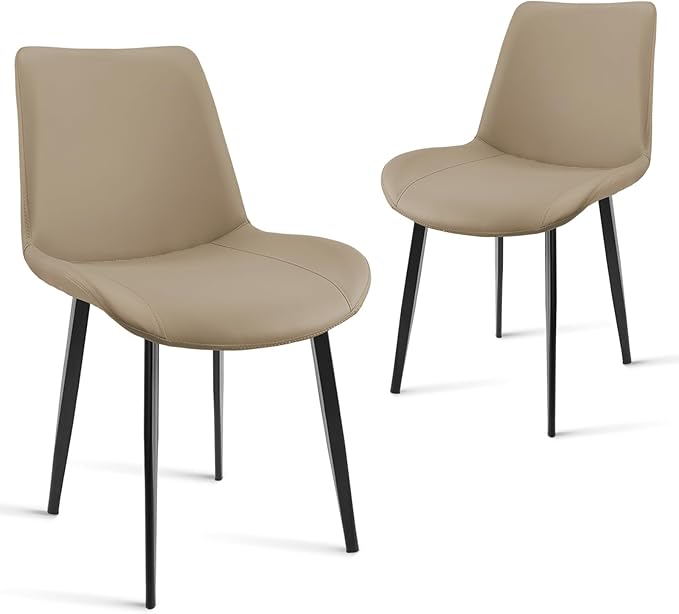 Dining Chairs, Modern PU Leather Dining Room Chair with Sturdy Metal Legs, Upholstered Seat Dinner Chairs Accent Side Chairs for Indoor Kitchen Living Room (Tan, Set of 2)
