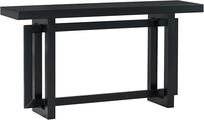 Knocbel Contemporary Console Table with Industrial-Inspired Concrete Wood Top, Minimalist Rectangular Entryway Table for Hallway Living Room Foyer Corridor, 59.1" W x 15.7" D x 31.7" H Black
