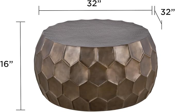 CT101 Modern Contemporary Round Aluminum Material 32" Coffee Table, Farmhouse Table with Glossy Diamond-Patterned Base Antique Gold