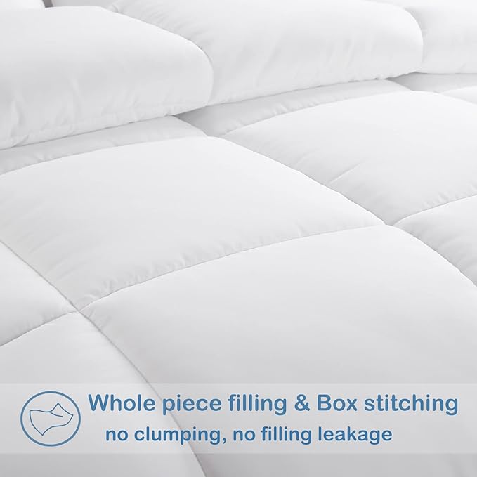 EASELAND King Size Down Alternative Comforter - Quilted Duvet Insert for All Seasons, Soft Lightweight with Corner Tabs, Summer Winter Warm Bedding, White 90x102 Inches