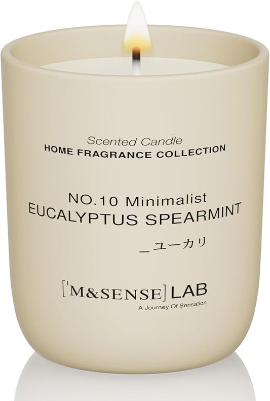 M&SENSE Natural Soy Candle| Eucalyptus Spearmint | 5.3 oz | Minimalist Christmas Scented Candle for Relaxation, Gifting, Home Décor | for Bedroom, Office, Party Small