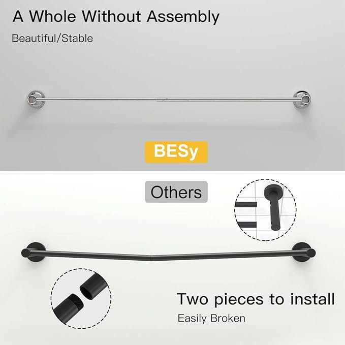 BESy Adjustable Bronze 16 to 28 Inch Bath Towel Bar Rack for Bathroom Towel Holder, Wall Mounted Towel Bar Rod Hanger Bathroom Hardware Accessories Hotel Style, Stainless Steel, Polished Chrome