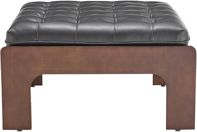 Kmax Coffee Table, 30 Inch Black Leather Ottoman Coffee Table Square Upholstered Dark Wood Center Table Tufted Tea Table for Living Room - PU, Black