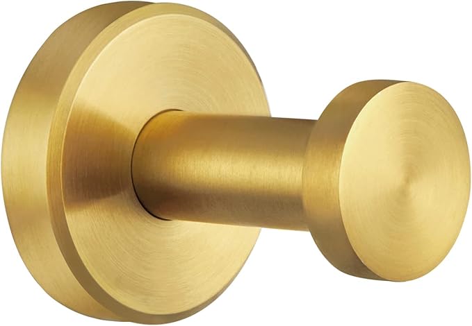 APLusee Brushed Gold Towel Hook for Bathroom, 304 Stainless Steel Round Towel Hanger, Heavy Duty Wall Hook for Kitchen Garage Wall Mounted
