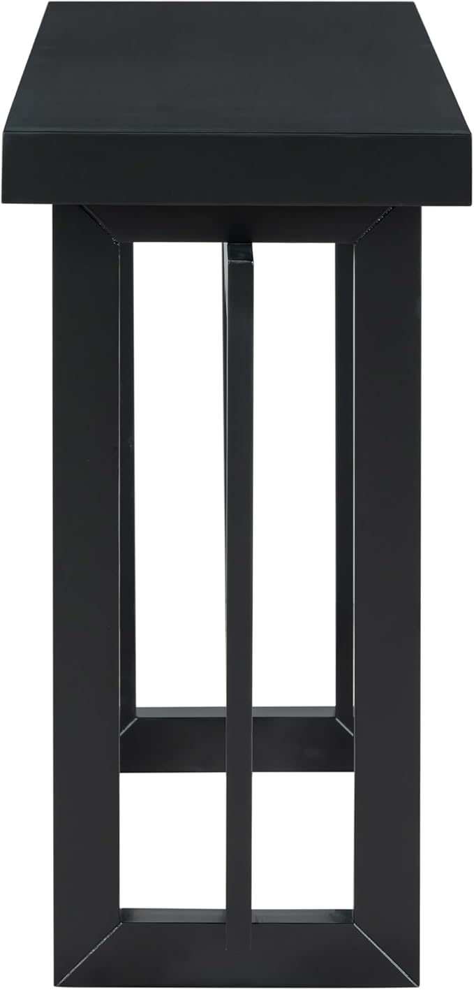 Knocbel Contemporary Console Table with Industrial-Inspired Concrete Wood Top, Minimalist Rectangular Entryway Table for Hallway Living Room Foyer Corridor, 59.1" W x 15.7" D x 31.7" H Black