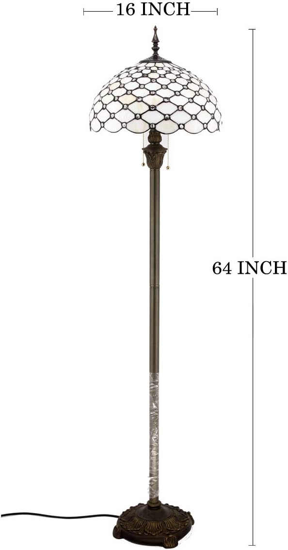 WERFACTORY Tiffany Floor Lamp Cream Amber Stained Glass Bead Standing Reading Light 16X16X64 Inches Antique Pole Corner Lamp Decor Bedroom Living Room Home Office S005 Series