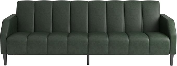 Fadware Faux Leather Couch, Convertible Futon Sofa Bed with Adjustable Backrest, Mid Century Leather Sofa Loveseat with Side Pockets& Metal Leg, Modern Leather Sleeper Sofa for Living Room Bedroom