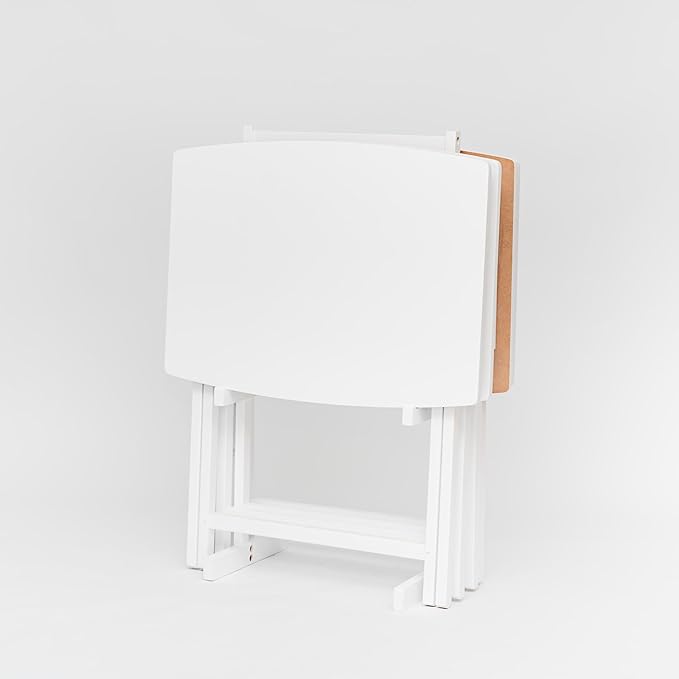 PJ Wood 5 Pack XL Oversize Tray Table for Living Room or Kitchen, Indoor TV Tray Set for Small Spaces and Family Gatherings, White