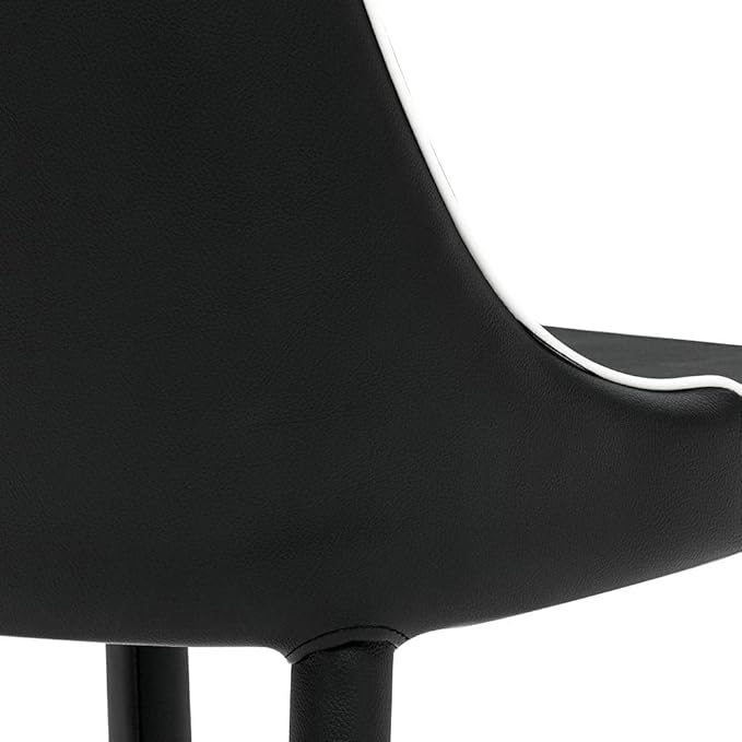ZURI Jillian Black with White Piping Leatherette Bar Stool with Stainless Steel Base