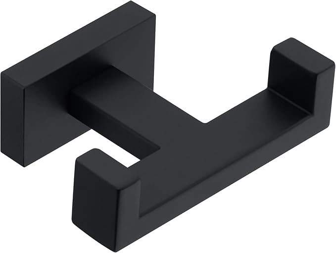 Suyar Double Towel Hook, SUS 304 Stainless Steel Coat Robe Hook for Bathroom, Hand Towel Holder, Matte Black