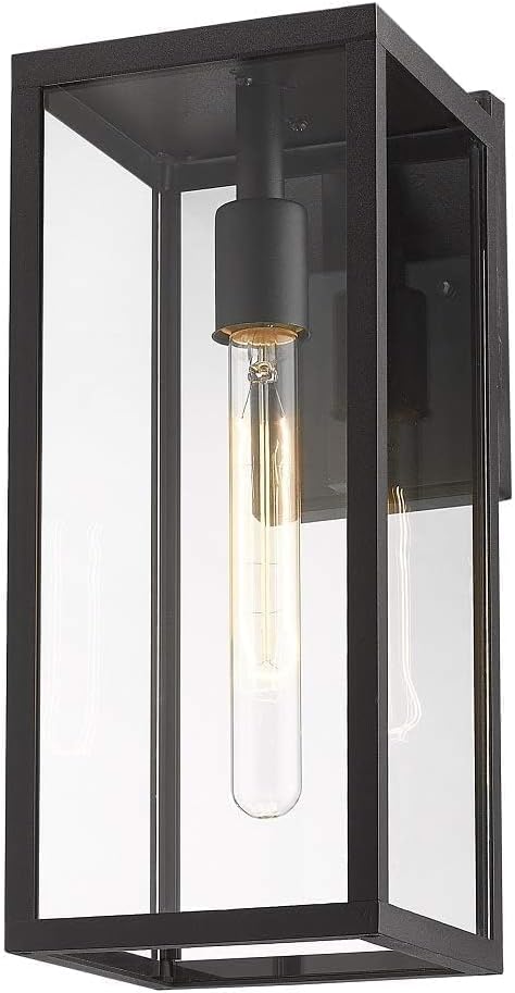 Bestshared Outdoor Wall Sconce Lights,Exterior Wall Lighting Fixtures with Clear Glass, Anti-Rust Modern Black Outside Lantern Lamp for House Front Porch Doorway Patio (Black, 15"-1 Pack)