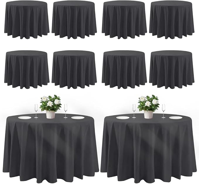 Cuckan 120 Inch Round Tablecloth, 10 Pack Black Stain Resistant and Wrinkle-Free Polyester Table Cover for Wedding, Banquet, Party, Restaurant