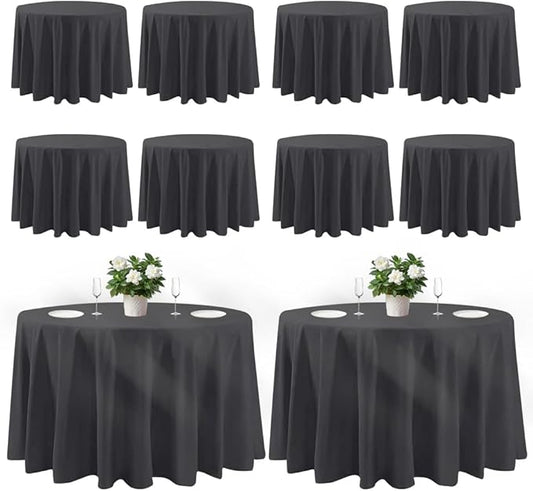 Cuckan 120 Inch Round Tablecloth, 10 Pack Black Stain Resistant and Wrinkle-Free Polyester Table Cover for Wedding, Banquet, Party, Restaurant