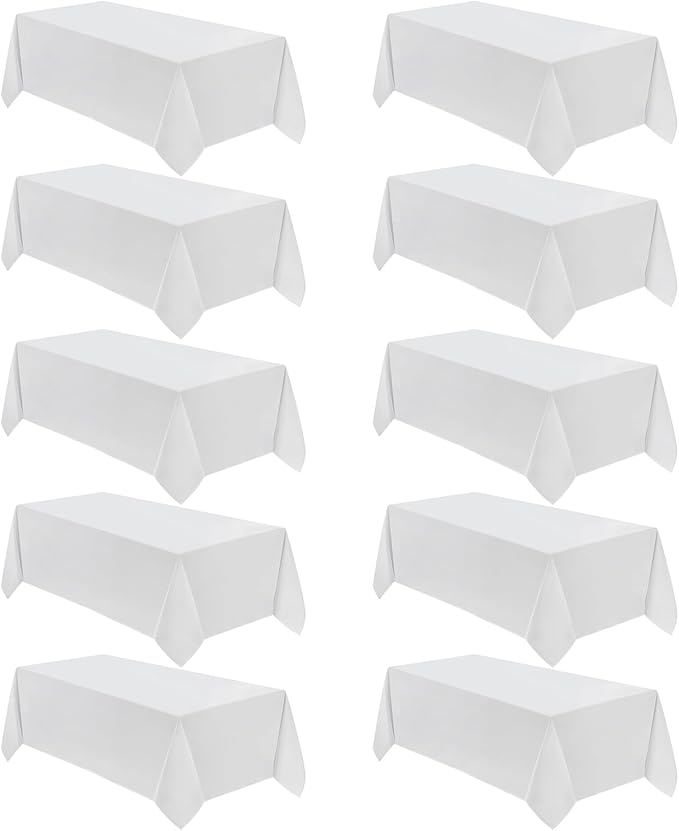 VidaFete Table Cloth 10 Pack 90 * 156inch Rectangle Tablecloth Polyester, Stain Wrinkle Resistant Polyester Dining Table Cover for Kitchen Dinning Party Wedding Rectangular Tabletop Decoration(White)