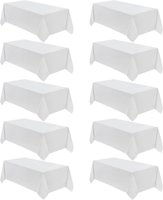 VidaFete Table Cloth 10 Pack 90 * 156inch Rectangle Tablecloth Polyester, Stain Wrinkle Resistant Polyester Dining Table Cover for Kitchen Dinning Party Wedding Rectangular Tabletop Decoration(White)