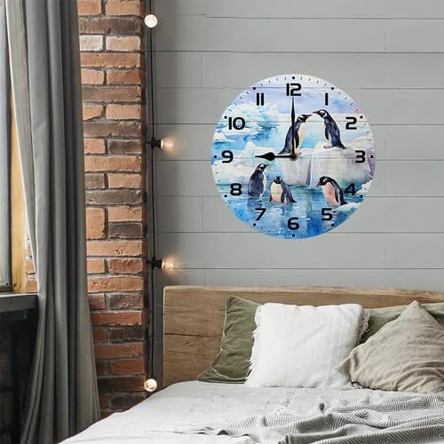 Wall Clock,Penguin Kitchen Decor and Accessories, Decorative Battery Operated Clocks for Living Room Bedroom Bathroom Farmhouse, 10 Inch