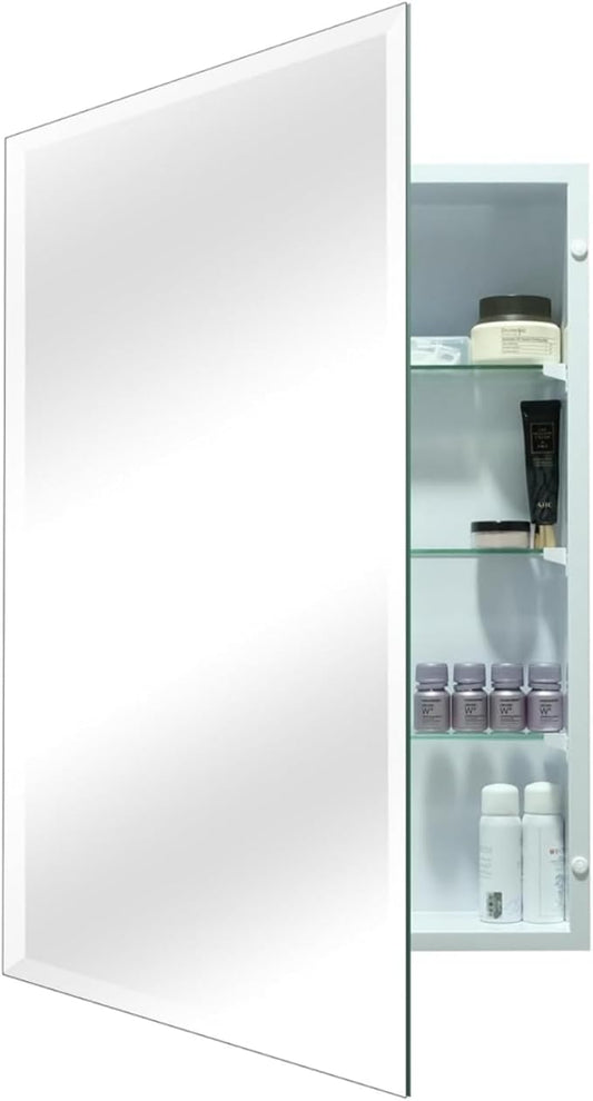 Bathroom Medicine Cabinet with 16"x26" Frameless Mirror, Rectangular Beveled Frameless Mirror Cabinet,Wall Mounted Cabinet for Bathroom Toilet Kitchen,Recess or Surface Mount Installation