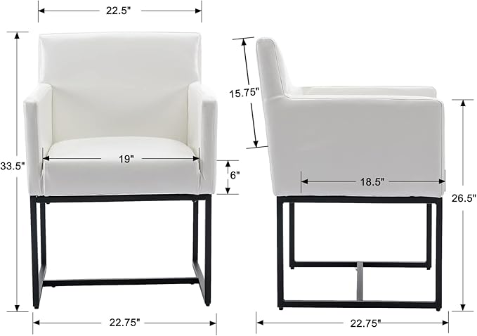 Set of 6 Upholstered Dining Chairs with Armrest, PU Leather Modern Accent Armchairs, Kitchen & Dining Room Chairs Side Chairs, White