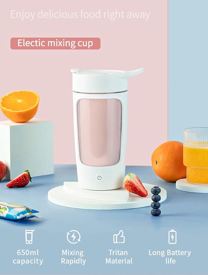 Electric Shaker Bottle, Blender Bottles For Protein Mixes, | Tritan | BPA Free| Portable Mixer Cup, Rechargeable Shake Cups And Meal Replacement Shakes, 22 oz(White)