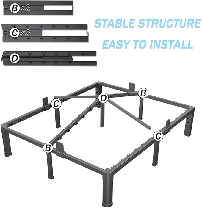 FUIOBYVV 12 Inch King Bed Frame with Rounded Corner and Headboard Hole Mattress Retainers 3500 LBS Metal Heavy Duty Steel Slats Support No Box Spring Needed Platform Noise Free Easy Assembly