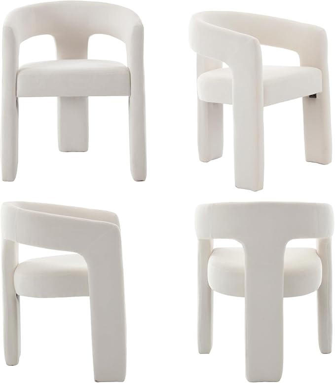 Modern Chenille Dining Chairs Set of 2, Upholstered Barrel Chairs with Arms Comfy Accent Side Chairs for Living Room/Dining Room/Reception, Beige