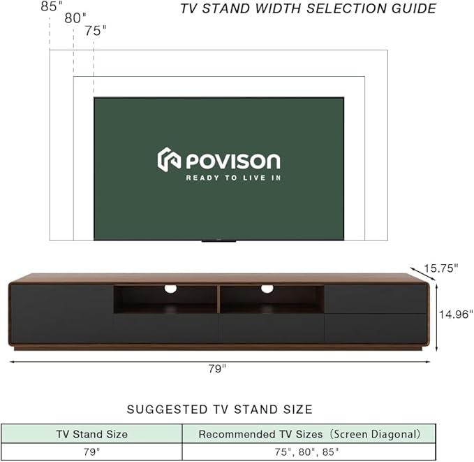 Modern Solid Wood TV Stand, Lowline Media Console with 4 Drawers, Open Storage Cabinet, Walnut Veneer, Fully-Assembled, 78"