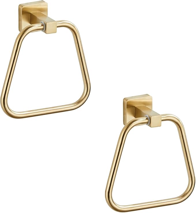 Brushed Gold Towel Ring for Bathroom 2 Pack, Kitchen Bath Towel Holder Hangers Wall Mount Heavy Duty Stainless Steel