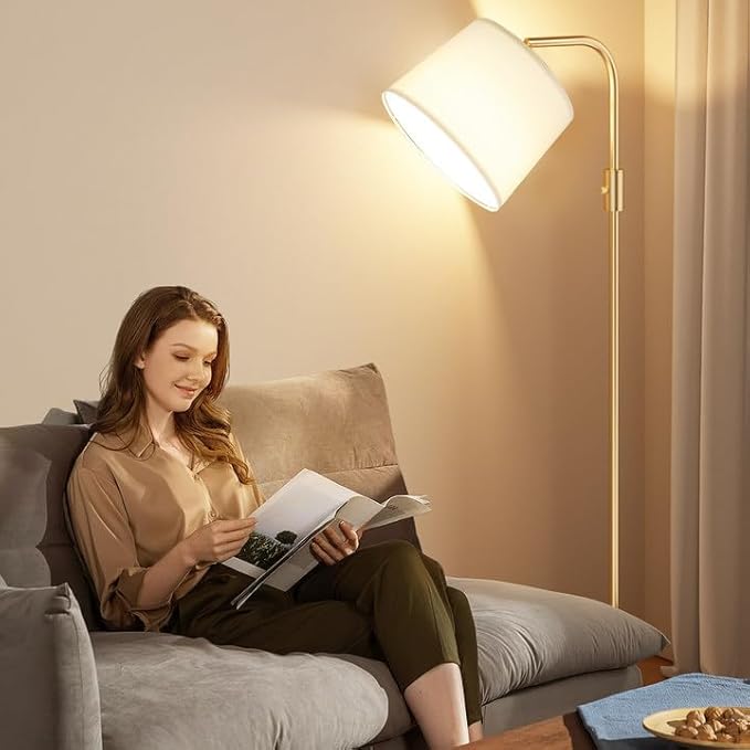 Ambimall Fully Dimmable Floor Lamp - Floor Lamps 9W LED Light Bulbs, Standing Lamps for Living Room, Modern Standing Light Tall Lamp for Bedroom (Gold and White)