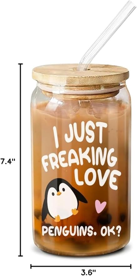 NewEleven Penguin Christmas Gifts For Women - Penguin Stuff For Pengy Lovers - Cute Funny Christmas Gift, Gift For Women, Best Friend, Sister, Daughter, Coworker - 16 Oz Coffee Glass