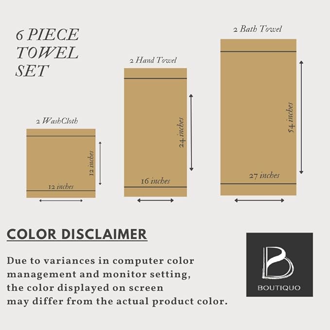 BOUTIQUO 6 Pack Cotton Towel Set, Contains 2 Bath Towels 27x54 inch, 2 Hand Towels 16x24 inch & 2 Wash Coths 12x12 inch, Ideal Everyday use, Ultra Soft Compact & Lightweight - Olive Green