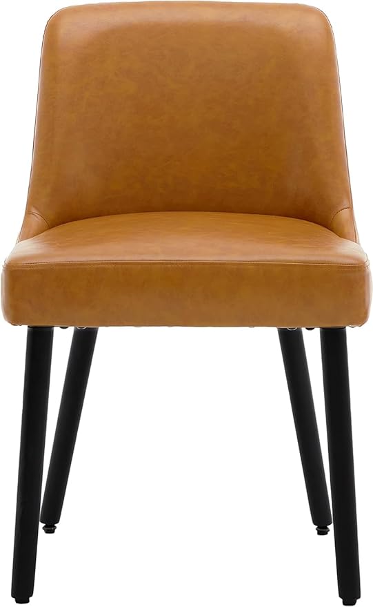 MINCETA Dining Chair,Morden Wood Leg Upholstered Kitchen Chair Set of 2,PU in Brown