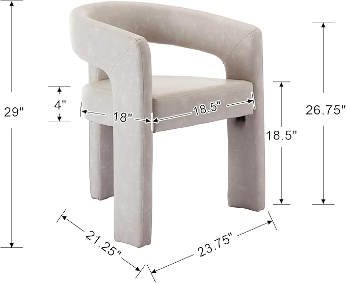 Set of 2 Modern PU Leather Upholstered Dining Chairs with Open-Back, Cute Barrel Side Chairs Kitchen Armchair Accent Chairs for Dining Room Bedroom, Grey
