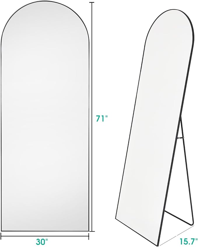Arched Floor Mirror, 30" x 71" Oversized Full Body Mirror, Freestanding, Wall Mounted for Bedroom, Black