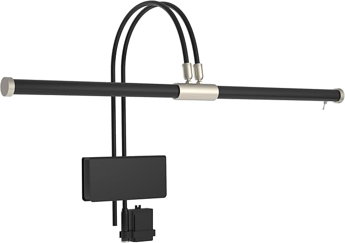 Cocoweb 22" LED Grand Piano Light in Black with Satin Nickel Accents and Dimmer Clip - Adjustable - LED - Bright - Clamps onto Music Boards .75" or Less - Dual Rotating Shades - Dimmable