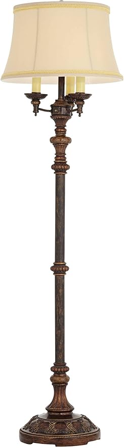 Barnes and Ivy Traditional Italian Standing Floor Lamp Candelabra Style 4-Light 64.5" Tall Bronze Brown Gold Bell Shade with Trim Decor for Living Room Reading House Bedroom Family Home