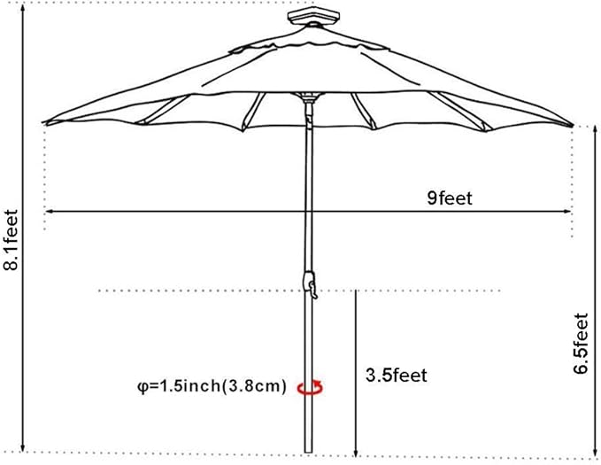 EliteShade USA 10-Year-Non-Fading Solar 9ft Market Umbrella with 80 LED Lights Patio Umbrellas Outdoor Table Umbrella with Ventilation, Navy Blue