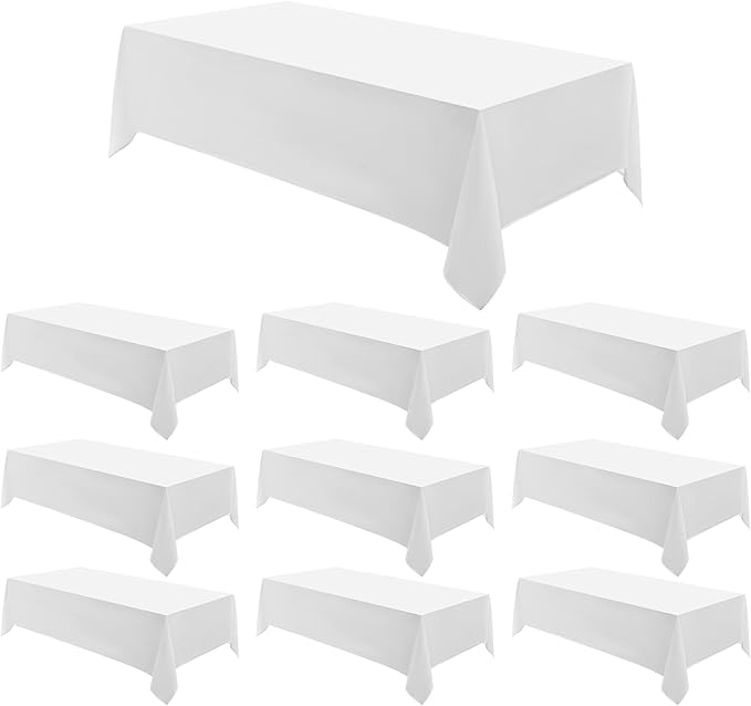 Rectangle Tablecloths 90x132 Inch 10 Pack White Tablecloth for 6ft Washable Decorative Linen Polyester Table Cloths for 8ft Dining Table Banquets Buffet Parties and Wedding