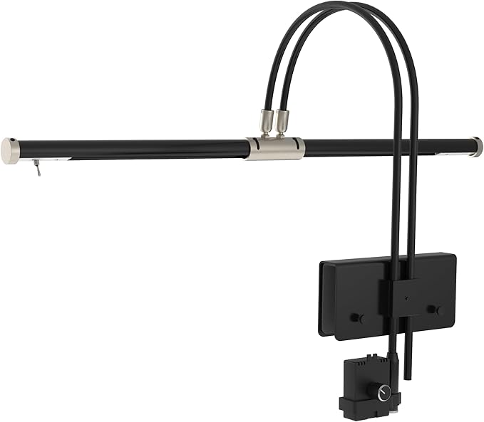 Cocoweb 22" LED Grand Piano Light in Black with Satin Nickel Accents and Dimmer Clip - Adjustable - LED - Bright - Clamps onto Music Boards .75" or Less - Dual Rotating Shades - Dimmable